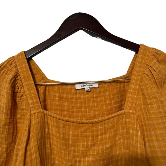 MADEWELL Yellow Peasant Balloon Plaid Top Shirt Blouse - Picture 5 of 6
